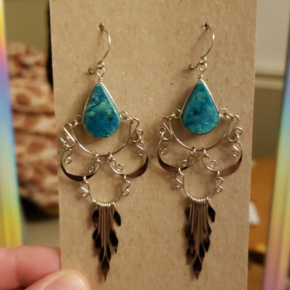 Chrysocolla chandelier earrings